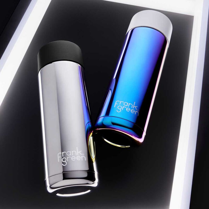 frank green 20oz Reusable Bottle with Flip Straw Lid Chrome-Black image number 1